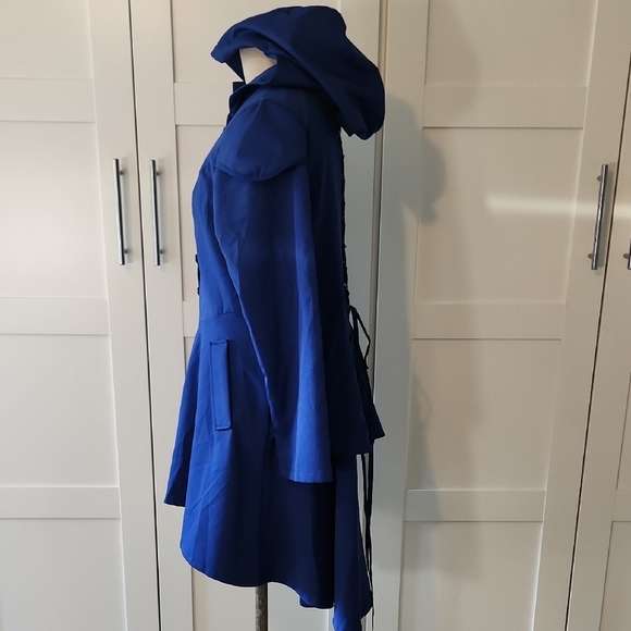 Royal Blue Hooded Long Sleeve Dress Jacket With Corset Lace Sz XXL Cosplay - Picture 4 of 7